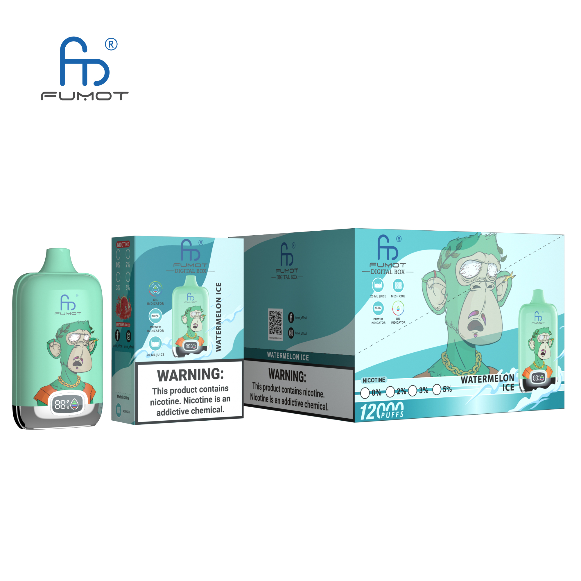 fumot 12k strawberry watermelon Fumot Digital Box 12000 Puffs Raspberry Watermelon – JustDoVaping