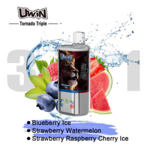 Uwin Tornado Triple 60000 Puffs – Blueberry Ice Strawberry Watermelon & Strawberry Raspberry Cherry Ice &