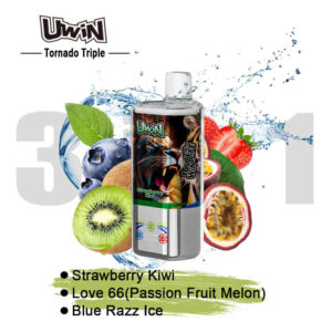 Uwin Tornado Triple 60000 Puffs – Strawberry Kiwi & Love 66(passion Fruit Melon) & Blue Razz Ice