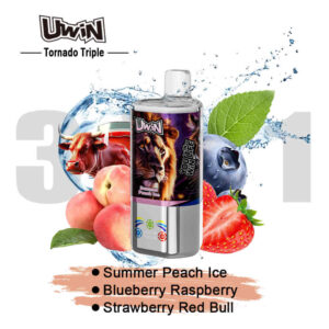 Uwin Tornado Triple 60000 Puffs – Summer Peach Ice & Blueberry Raspberry & Strawberry Red Bull