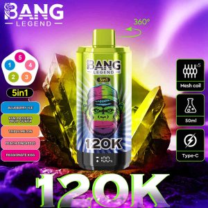 Bang Legend 120k 5 In 1 – Flavor Set Blueberry Ice Kiwi Passion Fruit Guava Triple Melon Peach Pineapple Passionate Kiss